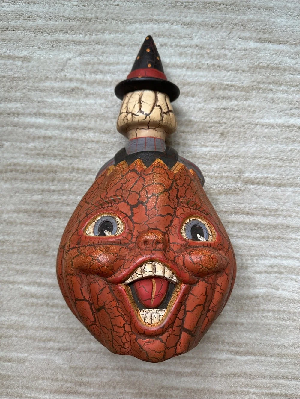 Folk art Halloween Witch in Double Sided Pumpkin Terracotta Crackle Finish 15